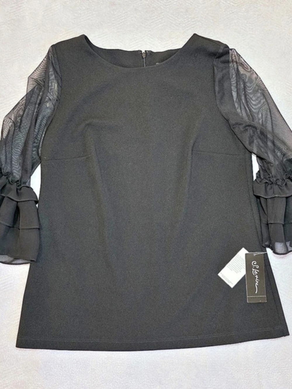 NWT Goth Witchy Black Sheer Mesh Bell Sleeve Top Tiered Ruffle Womens M Vampy